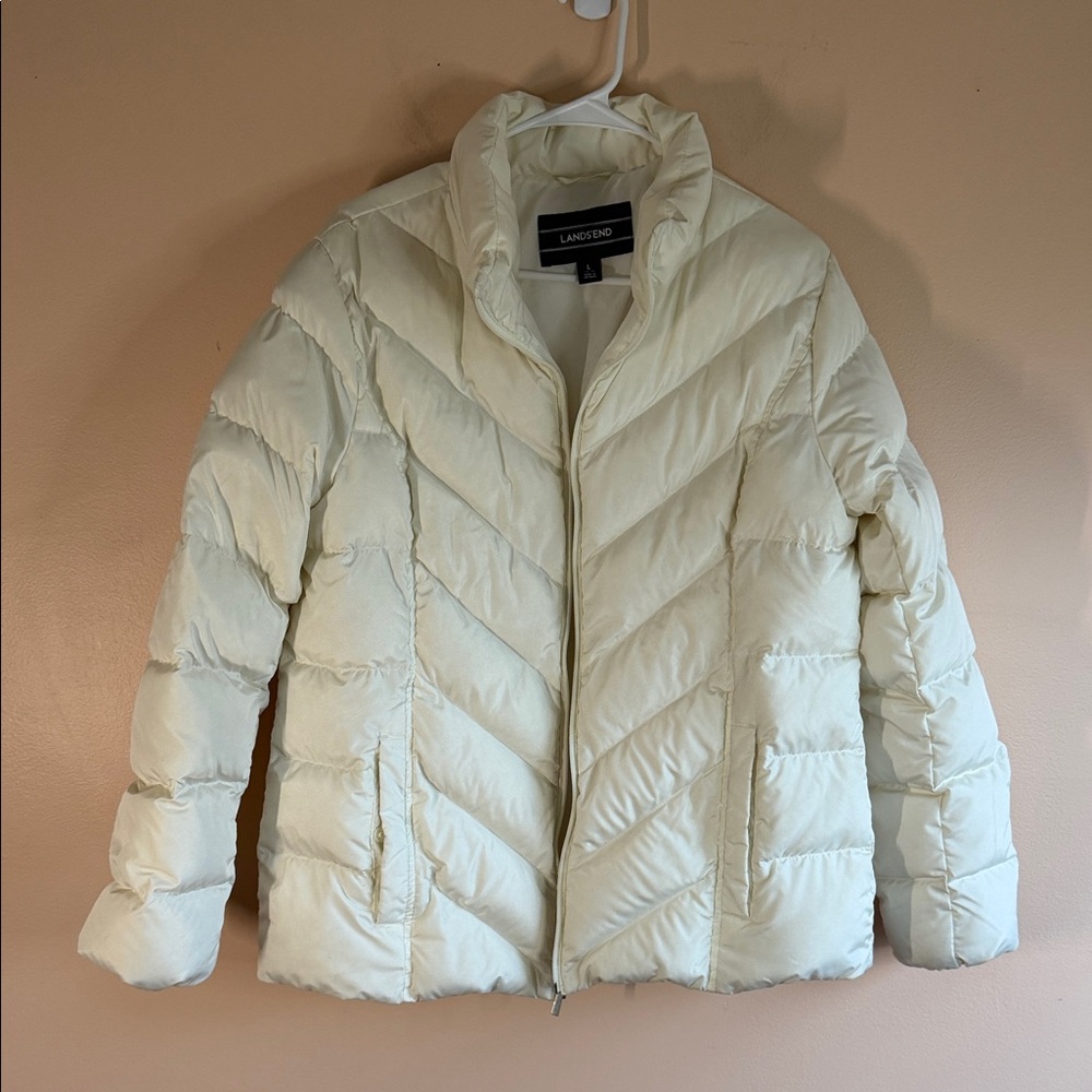 Lands' End Women's Off-White Quilted Puffer Jacket